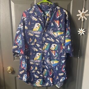 Big Dogs Blue Graphic Sailboat Short Sleeve Button Front Shirt